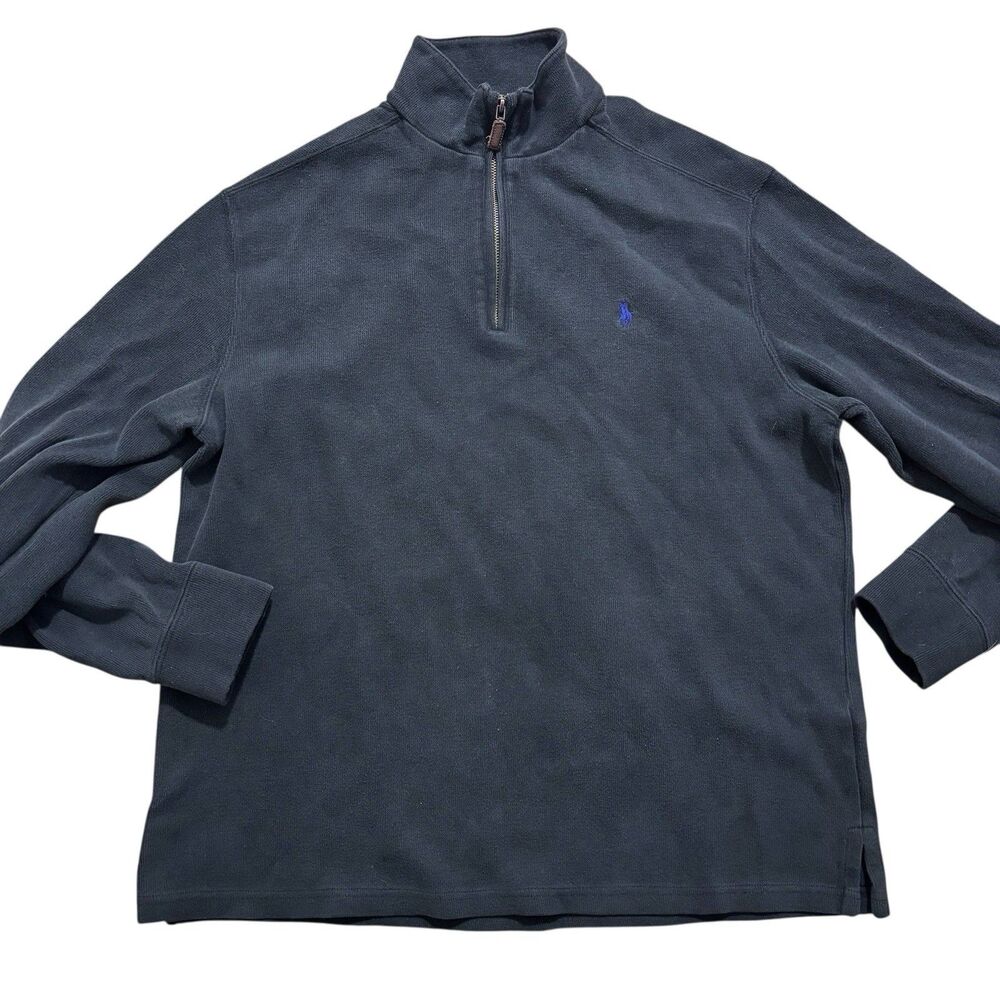 Polo Ralph Lauren Sweater Men's Large Quarter Zip Black Pullover Preppy READ